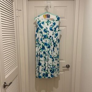 White and Blue Floral Midi Dress